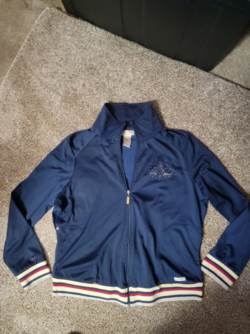 Baby Phat Jacket Navy Zip-Up Track Jacket with Striped Trim XL